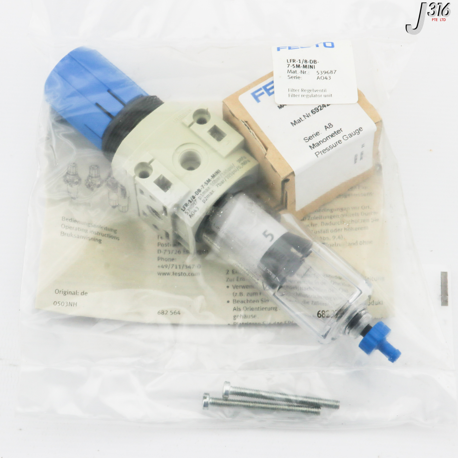 31707 FESTO FILTER REG, 539687 W/ PR GAUGE MA-40-10-1/8-DB LFR-1/8